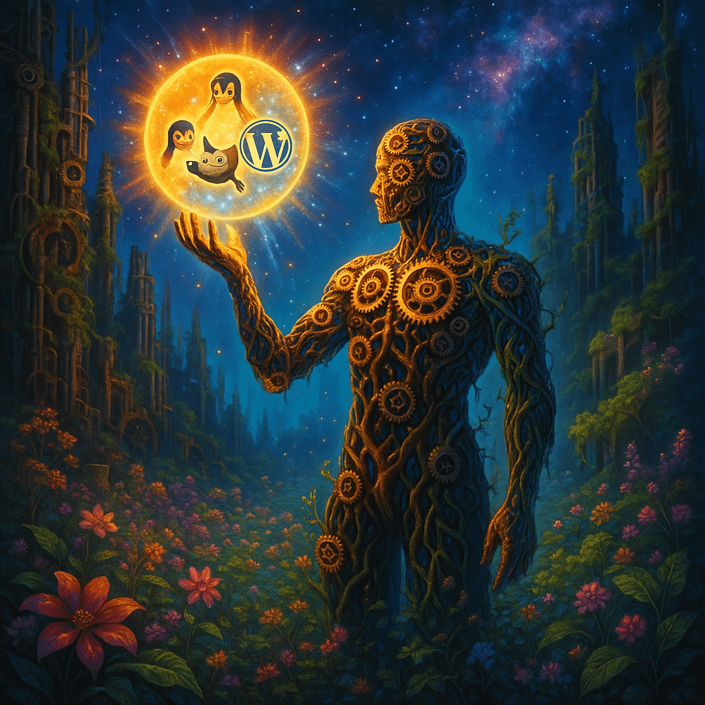 a man holding a logo