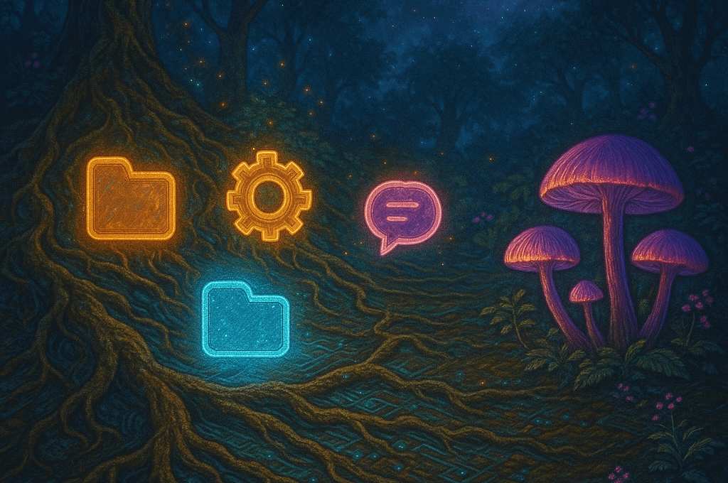 glowing icons in natural setting