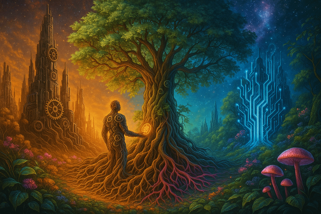 a person holding a glowing ball in front of a tree