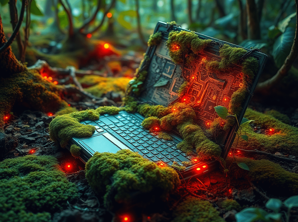 Laptop being over taken by nature