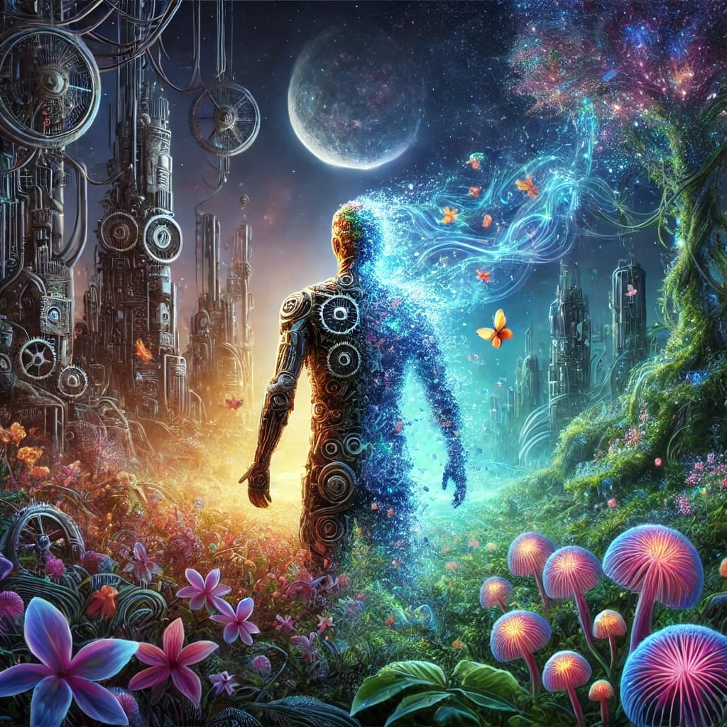 a person walking in a garden