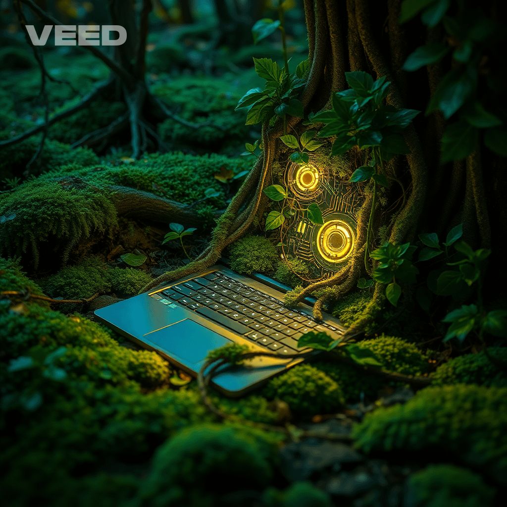 a laptop in the woods